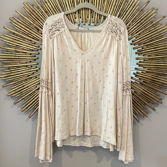 Anthropologie Eri + Ali Cream Wide Sleeve Cotton Blouse - Picture 1 of 8